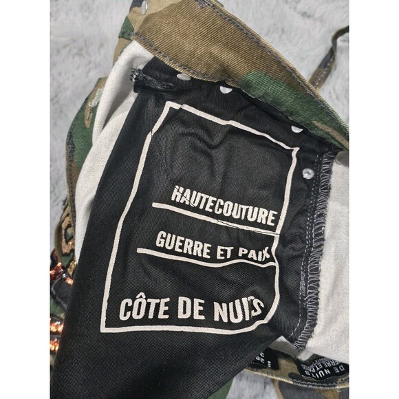 Cote De Nuits Mens 28x30 Camo Jeans Designer Sequin Patches Cargo Haute Couture - Picture 6 of 16